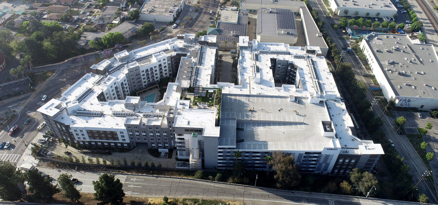Wylden Apartments parking structure aerial view